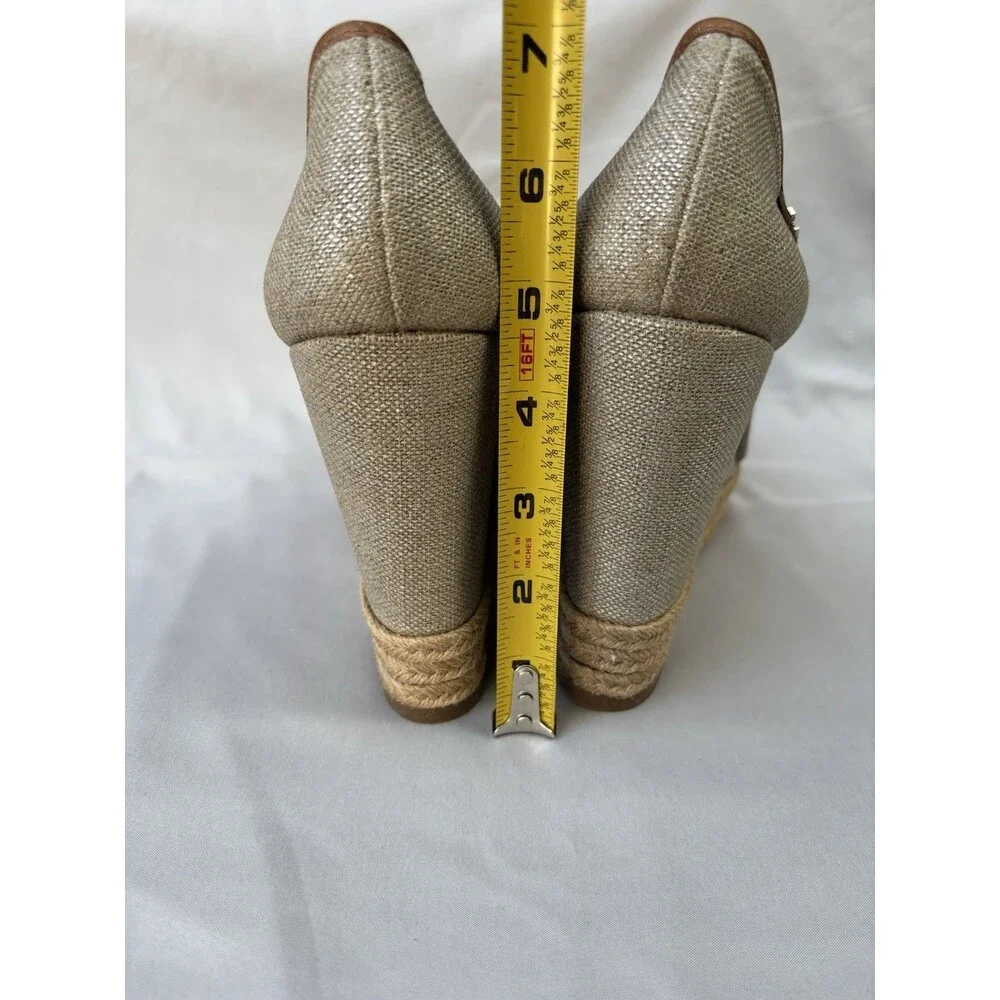Tory Burch Majorca Canvas Espadrille Wedge Peep Toe Shoes Size 39 - 8-8.5M